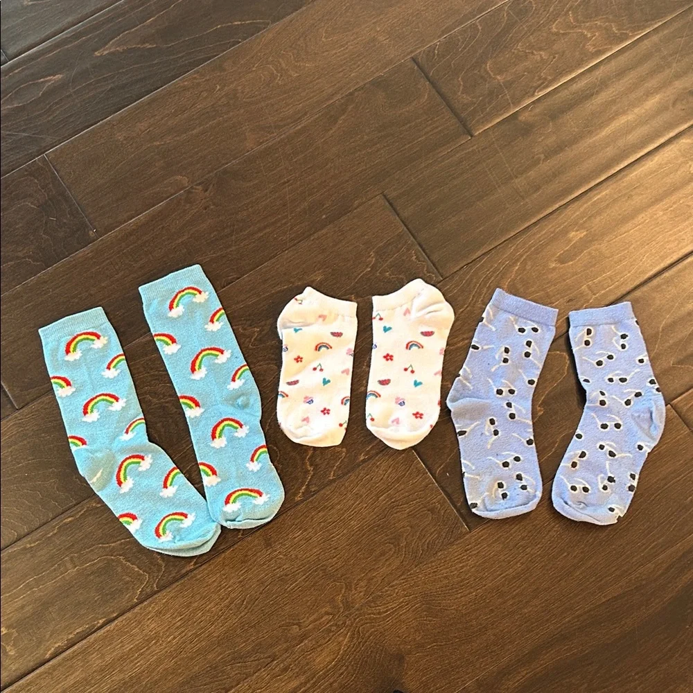 Set of 3 Socks with Rainbows, Fruit and Sunglasses